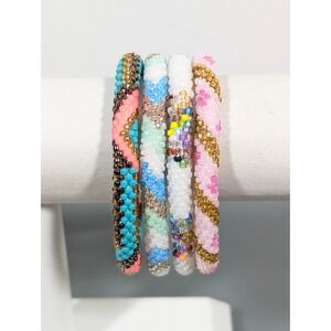 Laura Lily Glass Bead Roll On Stacking Bracelets Set of 4 Boho 6.5"